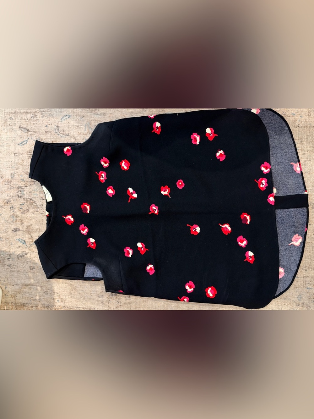 kate spade Black Sleeveless Floral Ponte Tunic with Red Accents